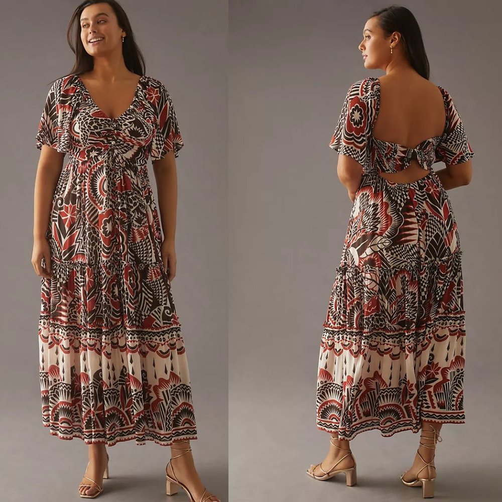 Anthropologie Red and Black Maxi Dress
